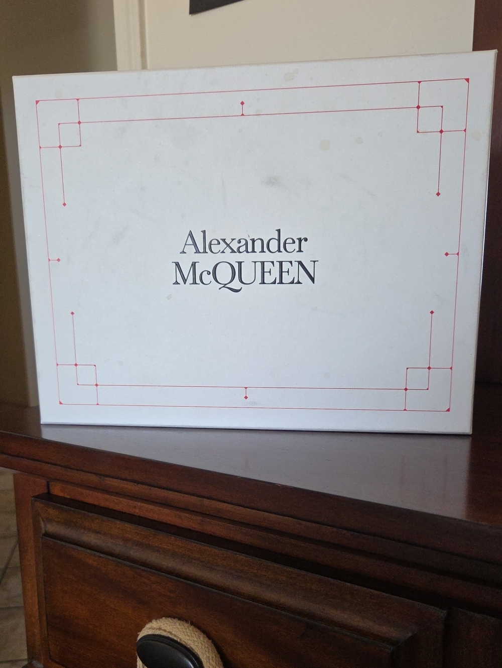Alexander McQueen White Sneaker Box with Red Border Accents